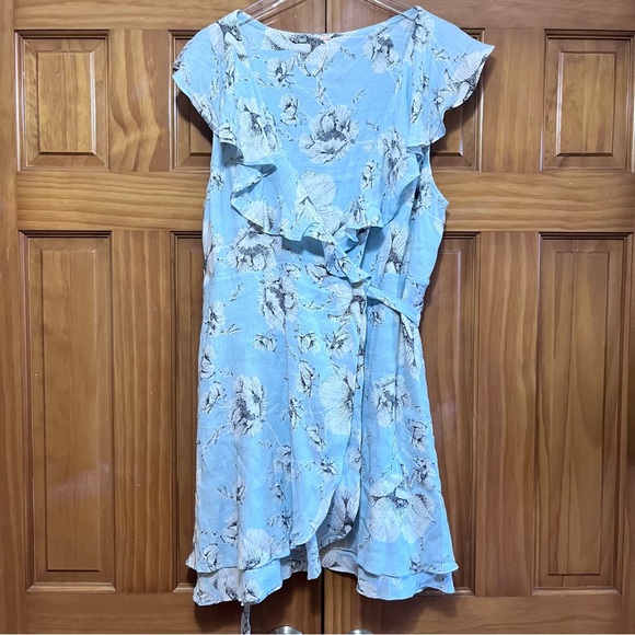 Free People French Quarter Mini Wrap Dress Blue Floral Size Large - Picture 5 of 12